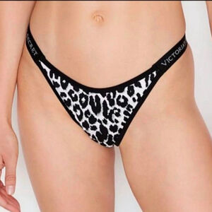 Victoria’s Secret Swim Brazilian Bikini Bottom – Size L, Black & White Leopard